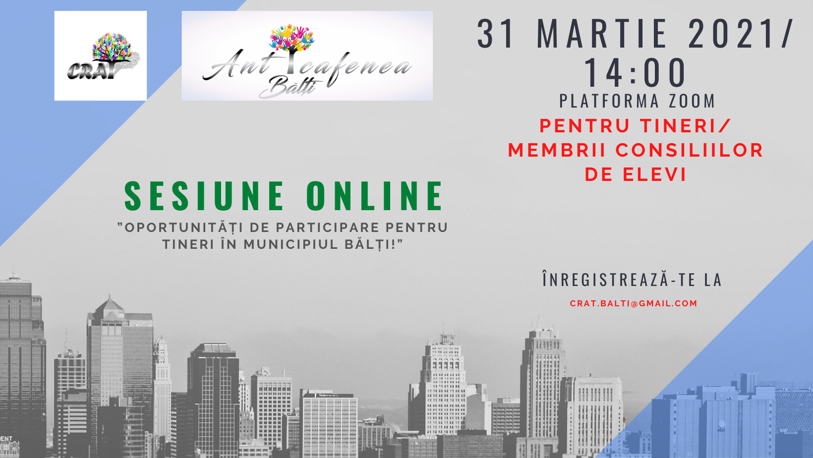 #Sesiune online CRAT ”Oportunitate de participare pentru tinerii din municipiul Bălți”