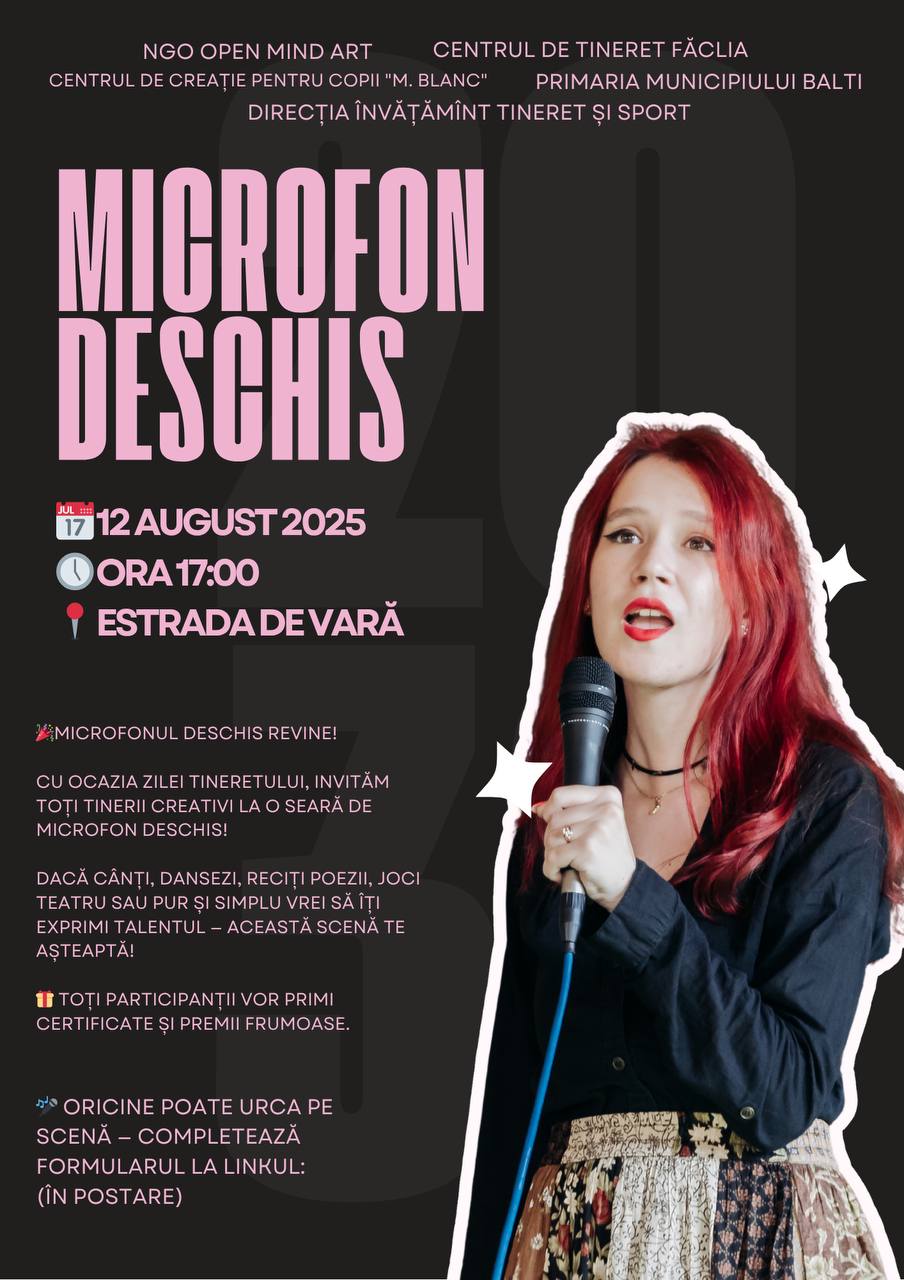 🎉 Ziua Internațională a Tineretului – Microfon Deschis la Bălți!  🎉 Ziua Internațională a Tineretului – Microfon Deschis la Bălți!