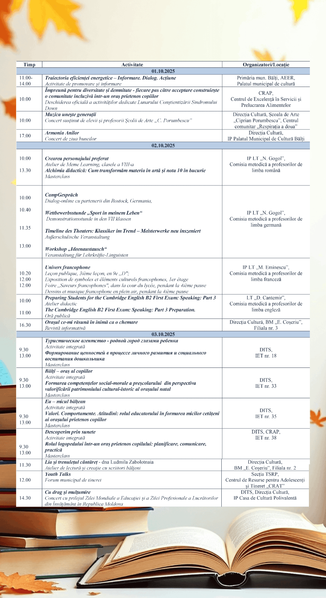 EDUFEST Orașul Bălți – oraș prietenos copiilor 01- 07.10.2025